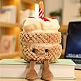 OUKEYI 28cm/11 Birthday Cake Plush Toy ，Cute Smile Cake Pillow Stuffed Animals Funny Soft Food Plushies Toy for Gifts for Kids Birthday (Khaki Color)