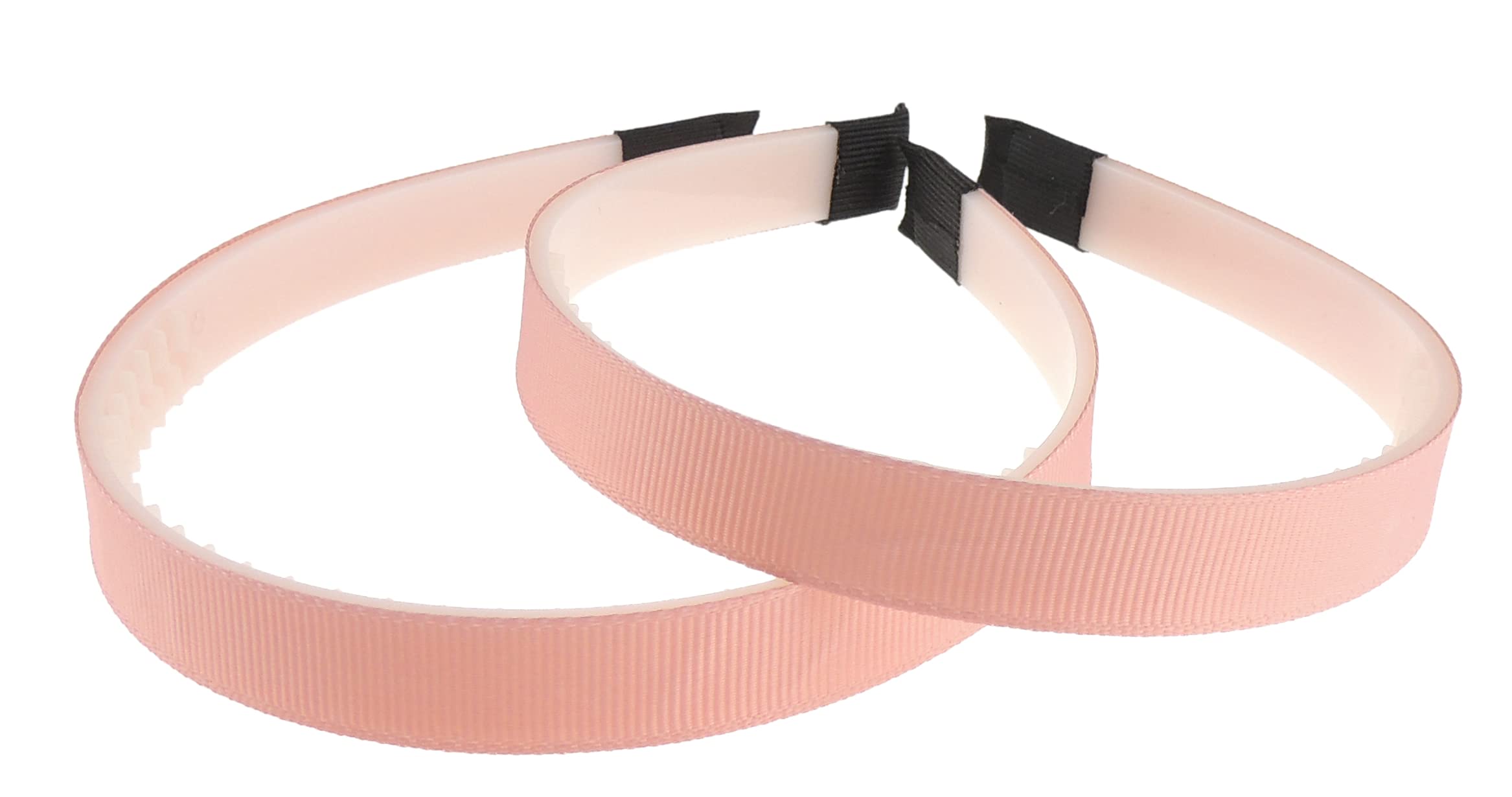Ladies Girls Set of 2 Ribbed Satin Ribbon 15mm White Toothed Covered Headband Alice Band (Dusky Pink White)