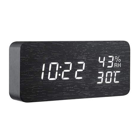 Criacr LED Digitaler Wecker, Holz Wecker Uhr Multifunktions-Wecker mit LED-Licht, Smart-Voice-aktiviert, Display-Zeit, Datum,