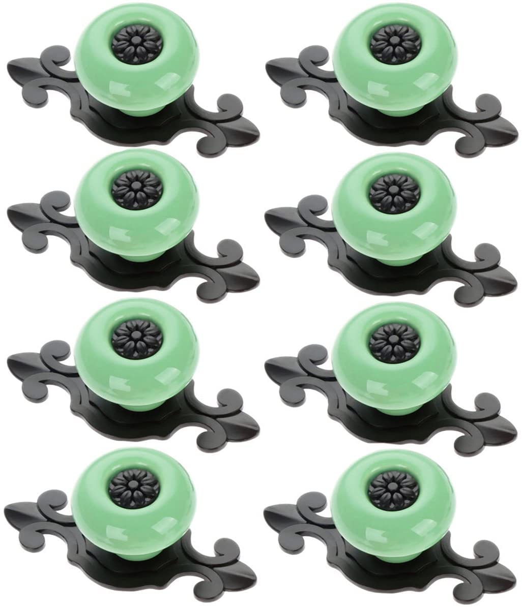 MayGreeny 8Pcs Vintage Ceramic Cabinet Knobs Handles Pulls for Kitchen Cabinets Cupboard Bathroom Dresser Wardrobe Closet Decoration Pulls (Green-Black)