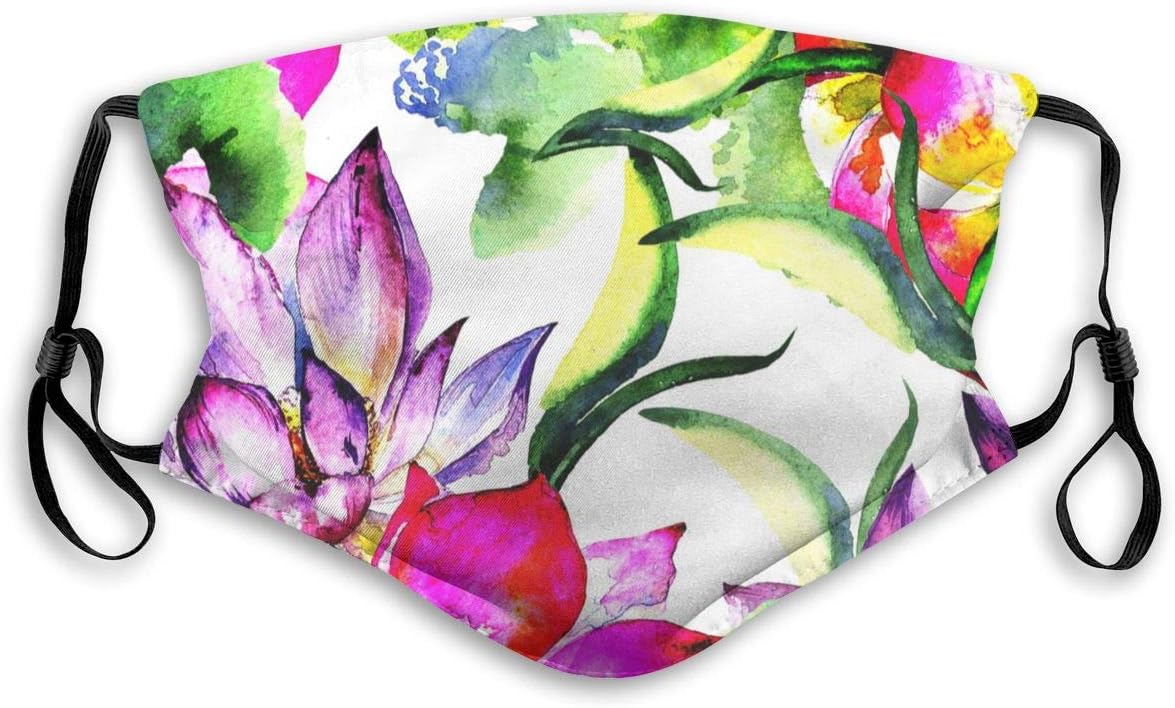 Men and Women Tropical Exotic Flowers Pattern Active Carbon Filter Mask with PM2.5 Filters 5 Layers of Protection for Dust