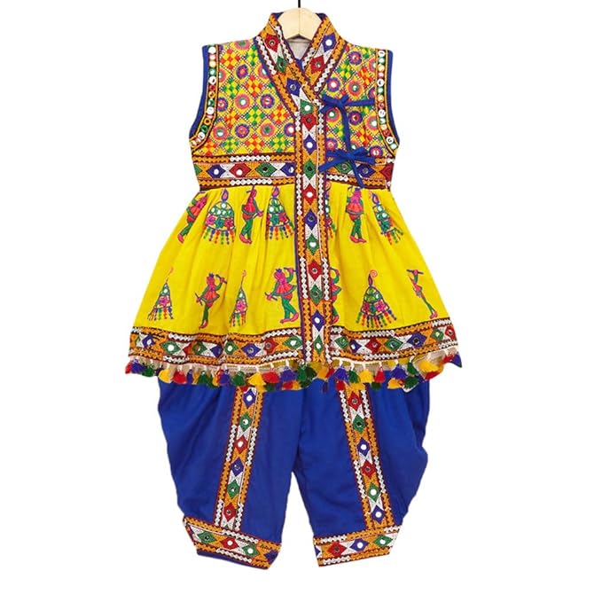 Banjara By Hopscotch Boys 100% Cotton India Embroidered Kedia in Yellow Color