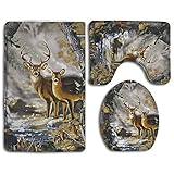 Real Tree Camouflage Deer 3-Piece Soft Bath Rug Set Includes Bathroom Mat Contour Rug Lid Toilet Cover Home Decorative Doormat