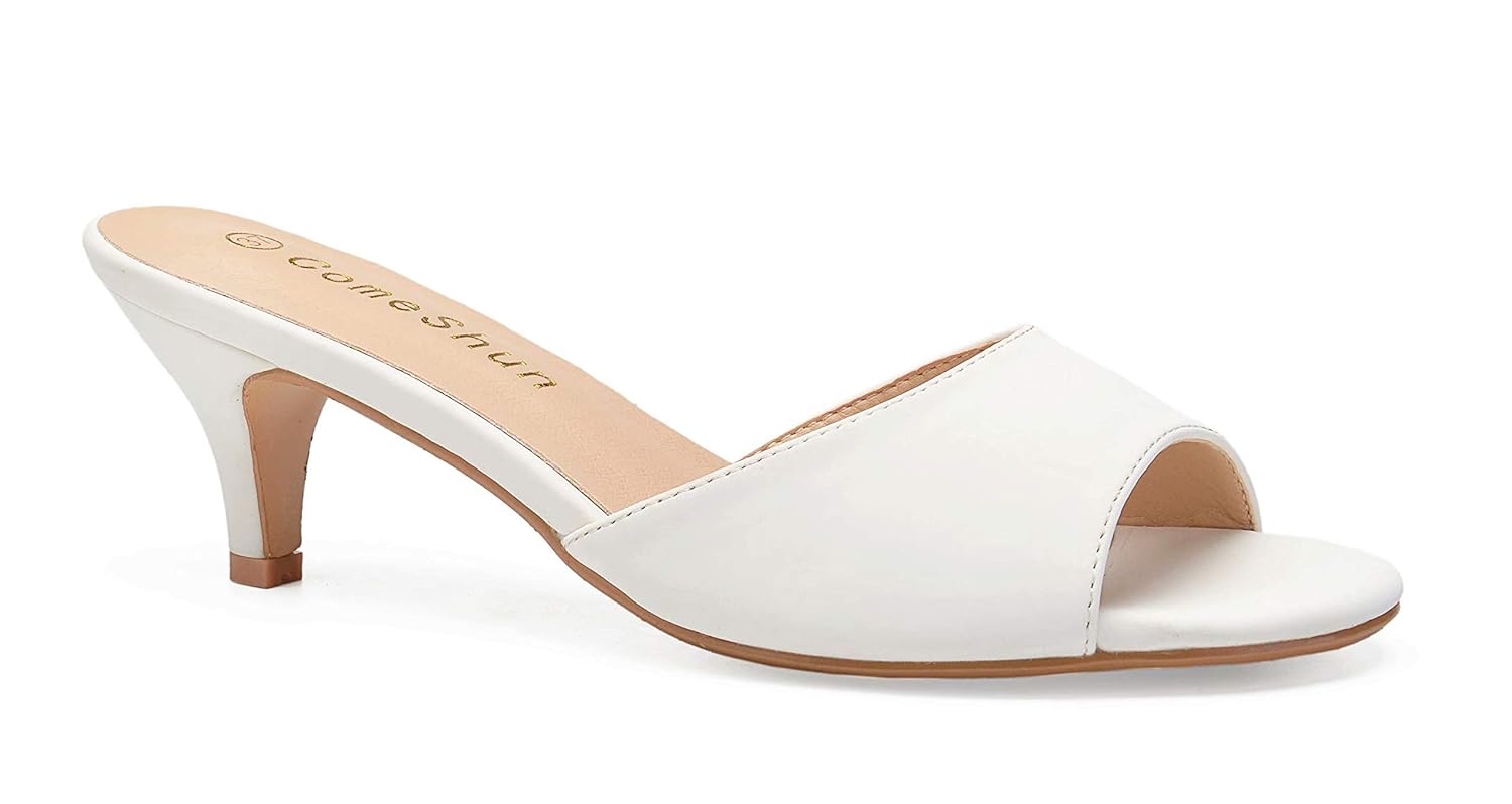 white kitten heel mules