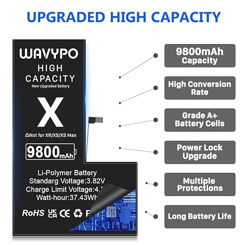WAVYPO [9800mAh] Battery for iPhone X, Upgraded New Version High