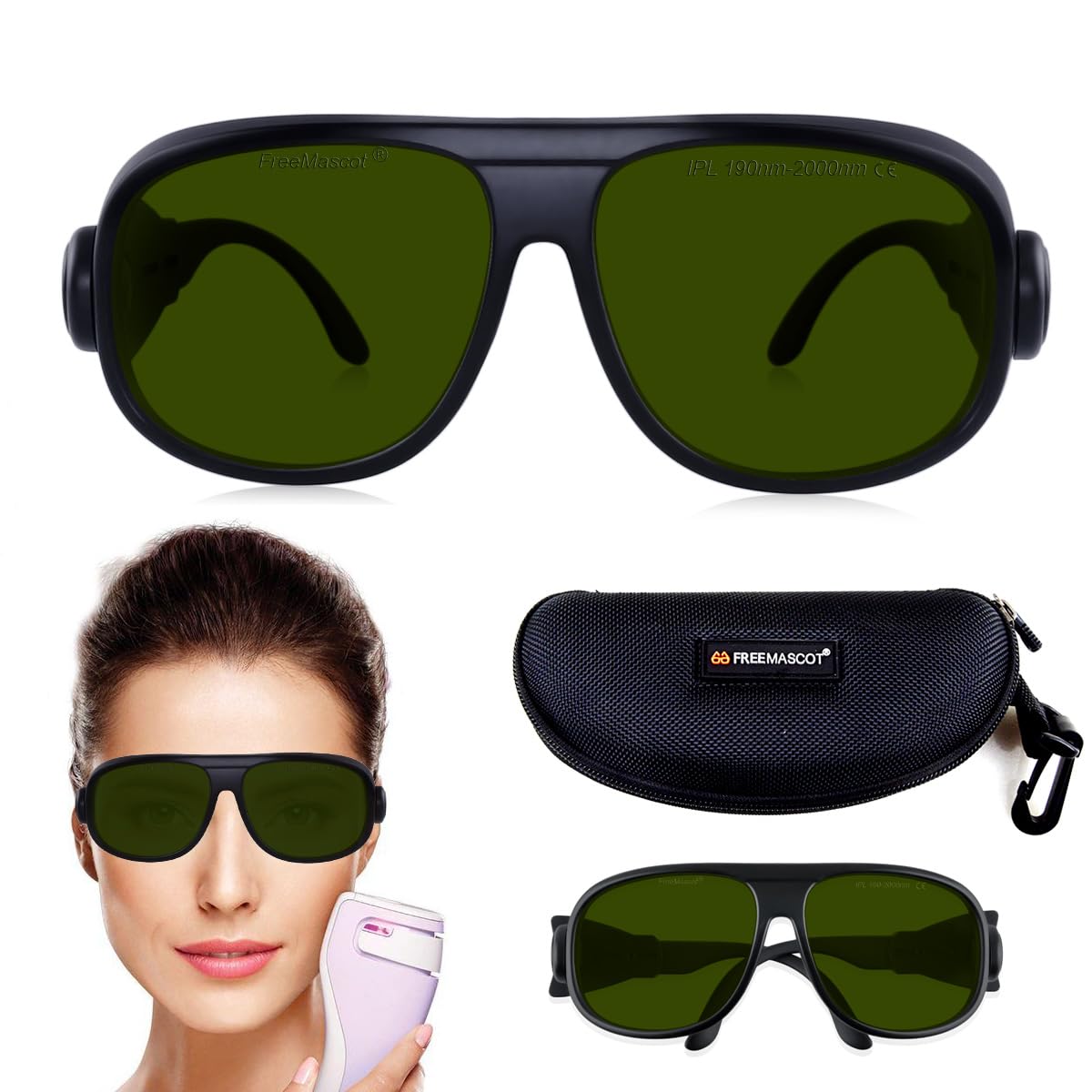 FREEMASCOT Professional 190nm-2000nm IPL Laser Safety Glasses for UV Protection, Laser Hair Removal, Beauty & Cosmetology Eye Protection (Frame Style 1)