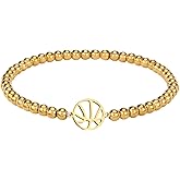Dainty Gold Softball/Football/Basketball/Volleyball/Soccer Bracelets for Women Trendy,14K Gold Plated Bead Bracelet With Cute Sport Accessories Jewelry for Friend Team Adjustable Birthday Christmas Gift