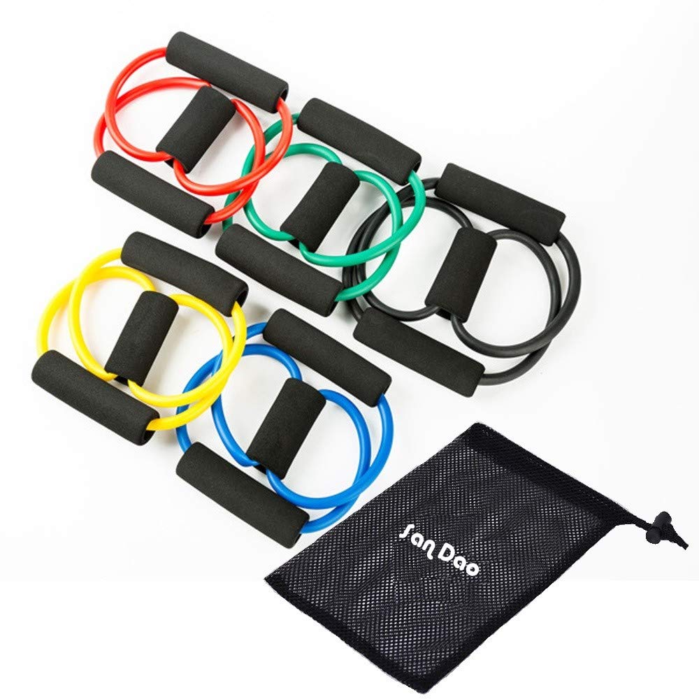 Exercise Bands Resistance Exercise, Figure 8 Fitness Equipment Tube Workout Exercise Elastic Resistance Band for Yoga (Set of 5)