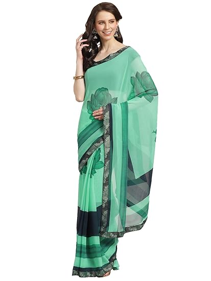 Womens Georgette Floral Print with Lace Border Saree