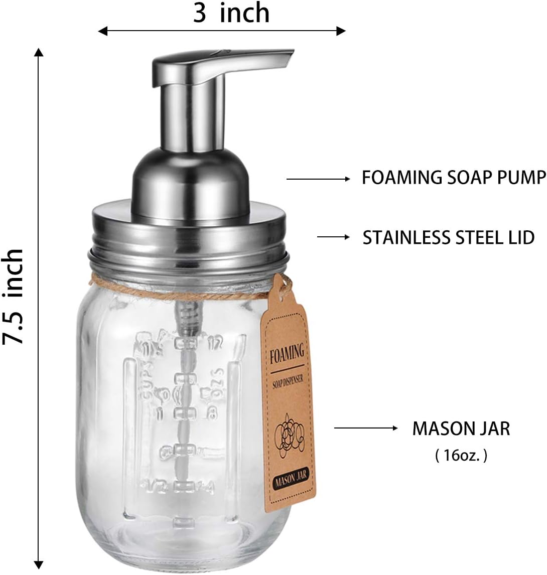 Mason Jar Bathroom Accessories Set(4 Pack) - Foaming Soap Dispenser&Qtip Holder Set&Toothbrush Holder-Rustic Farmhouse Decor Bathroom Organizer Apothecary Jar Country Countertop (Brushed Nickel): Home & Kitchen
