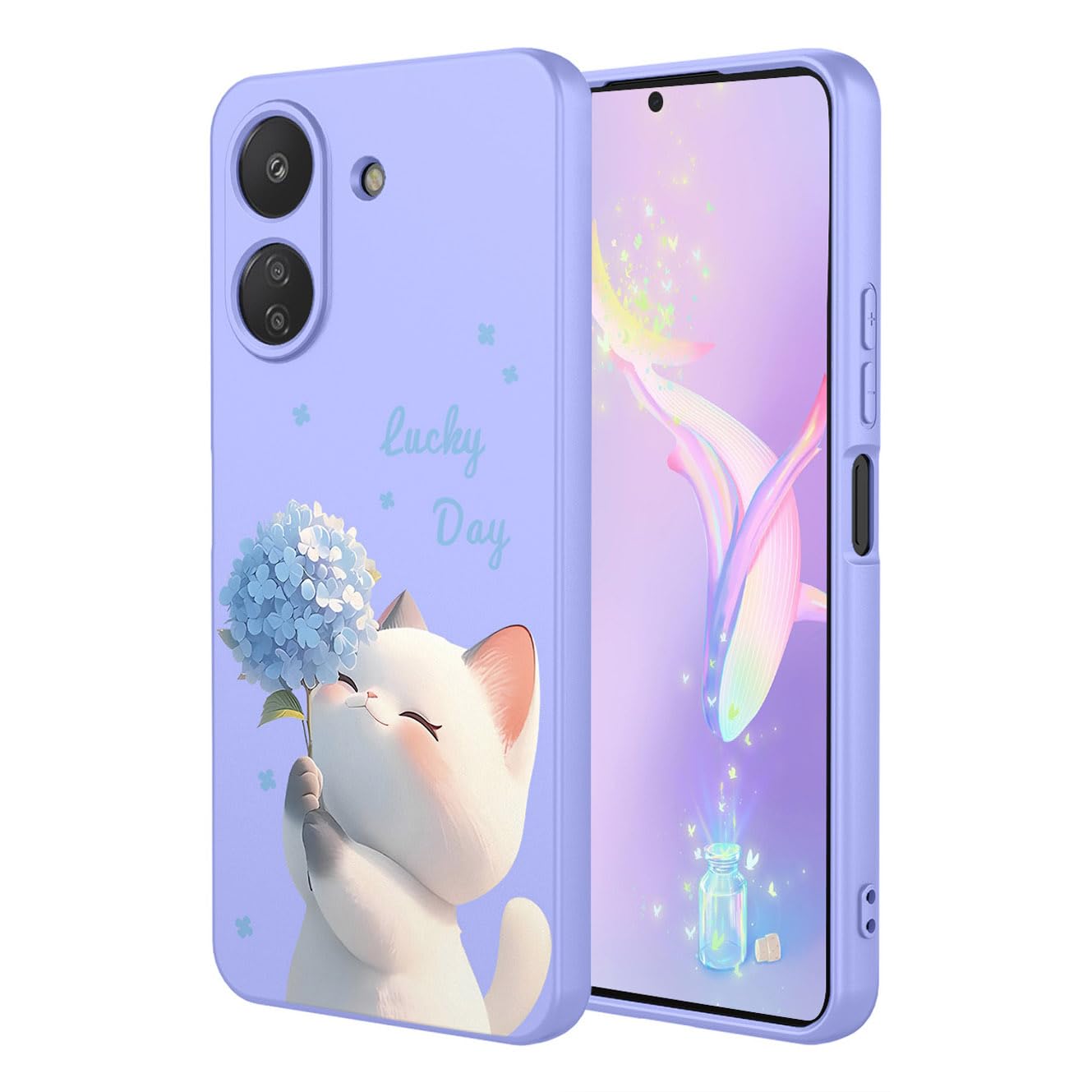 YUECXIN Case for Xiaomi Redmi 13C 4G / Poco C65, Ultra thin Liquid Silicone Silky Soft Touch Cute Pattern Girls Cover, with Microfiber Lining Shockproof TPU Bumper Case. Cat