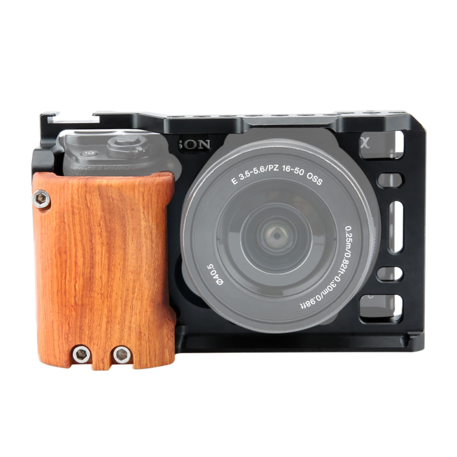 [Update Version]NICEYRIG A6400 A6500 Cage with Wooden Handgrip for Sony A6400 A6500 Camera