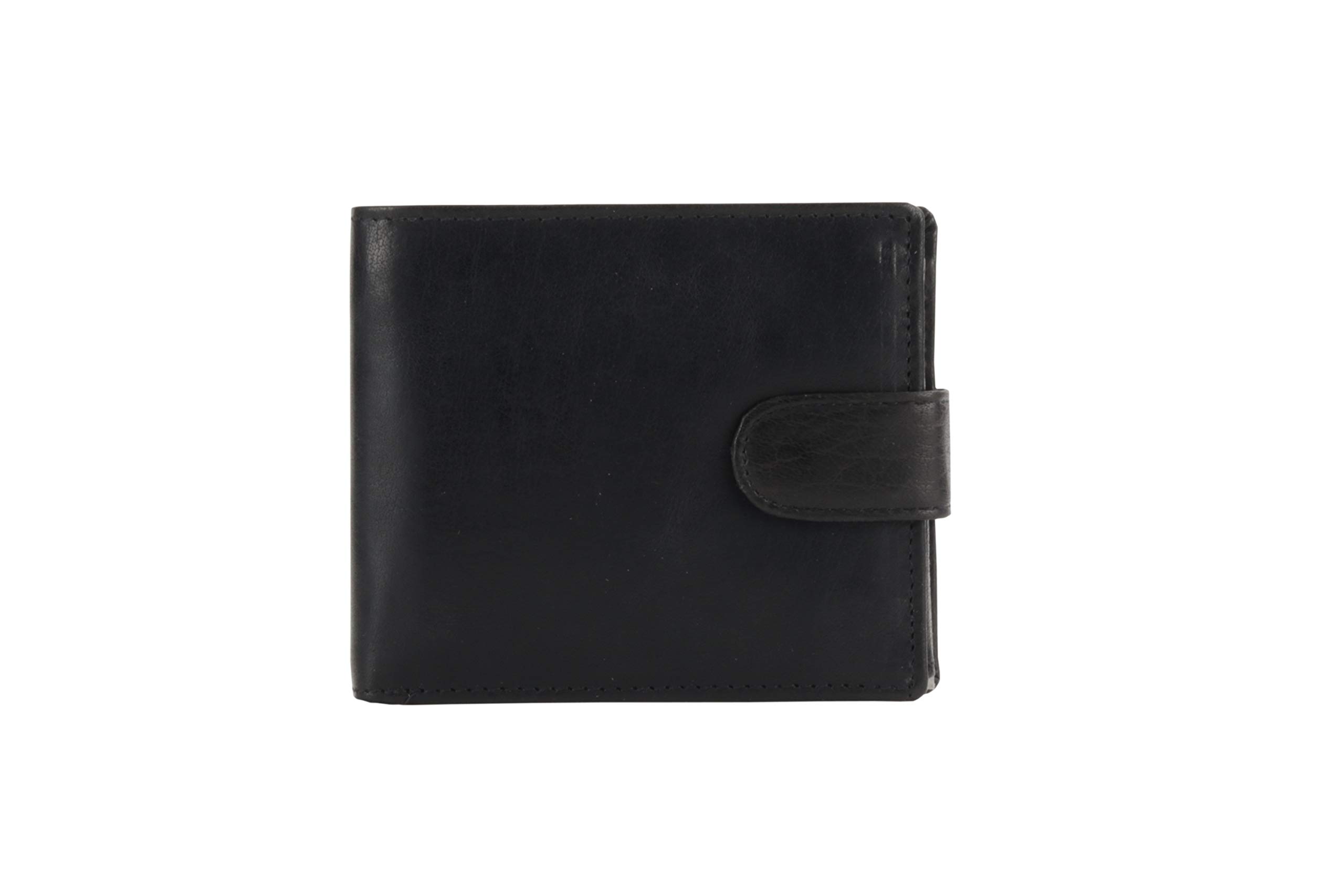 DUA RFID Mens Genuine Leather Bifold Wallet with Coins Pocket Black & Brown (Black)
