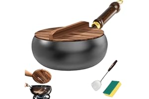 Cast Iron Skillet, Multi-Purpose Frying Wok, Large Capacity Spill-Proof, Hand-Forged Non Stick Iron Wok with Lid, Uncoated Ir