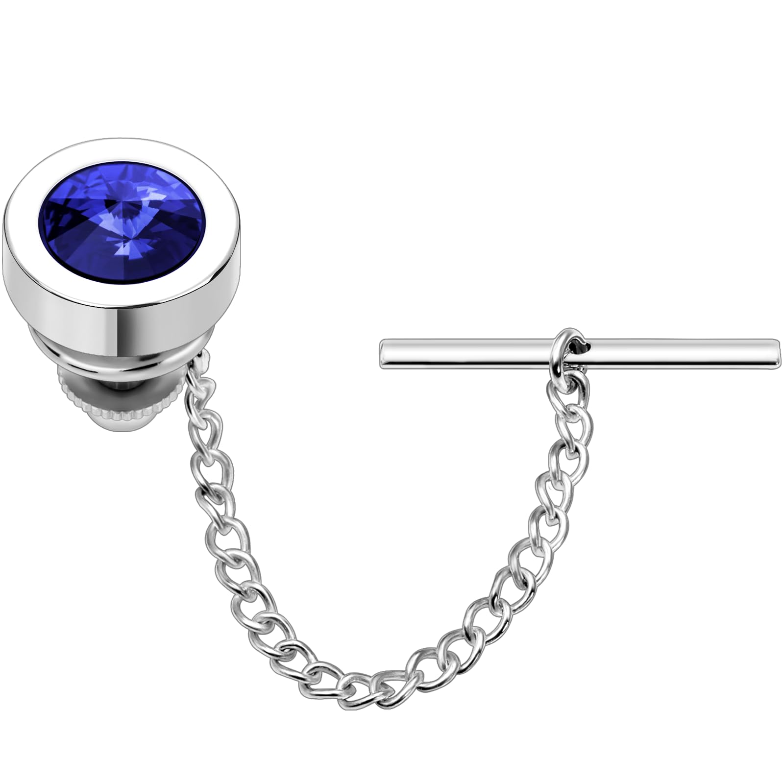HAWSON Mens Tie Tack with Chain Round Crystal Wedding Business Accessories, Silver + Shapprie