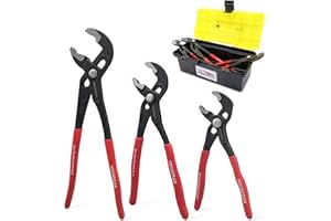 HOUSERAN 3 Piece Water Pump Pliers Set, Slip Joint Pliers, 12/10/7 Inch, Groove Joint Pliers, Wrench Pliers with Red Grips, C
