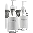MaisoNovo Shampoo and Conditioner Dispenser - Shower Soap Dispenser Wall Mounted - 16.9 fl oz Set of 2 Clear Plastic Bottles White Pump - Shampoo Dispenser, Shower Dispenser 2 Chamber No Drill