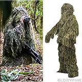 GLORYFIRE Ghillie Suit Woodland Forest Camouflage Hunting Apparel for Wargame Wildlife Photography Shooting Halloween Airsoft Paintball 3D Tactical Wear Conceal Suit Gun Cover Head Cover 5PCS XL/XXL