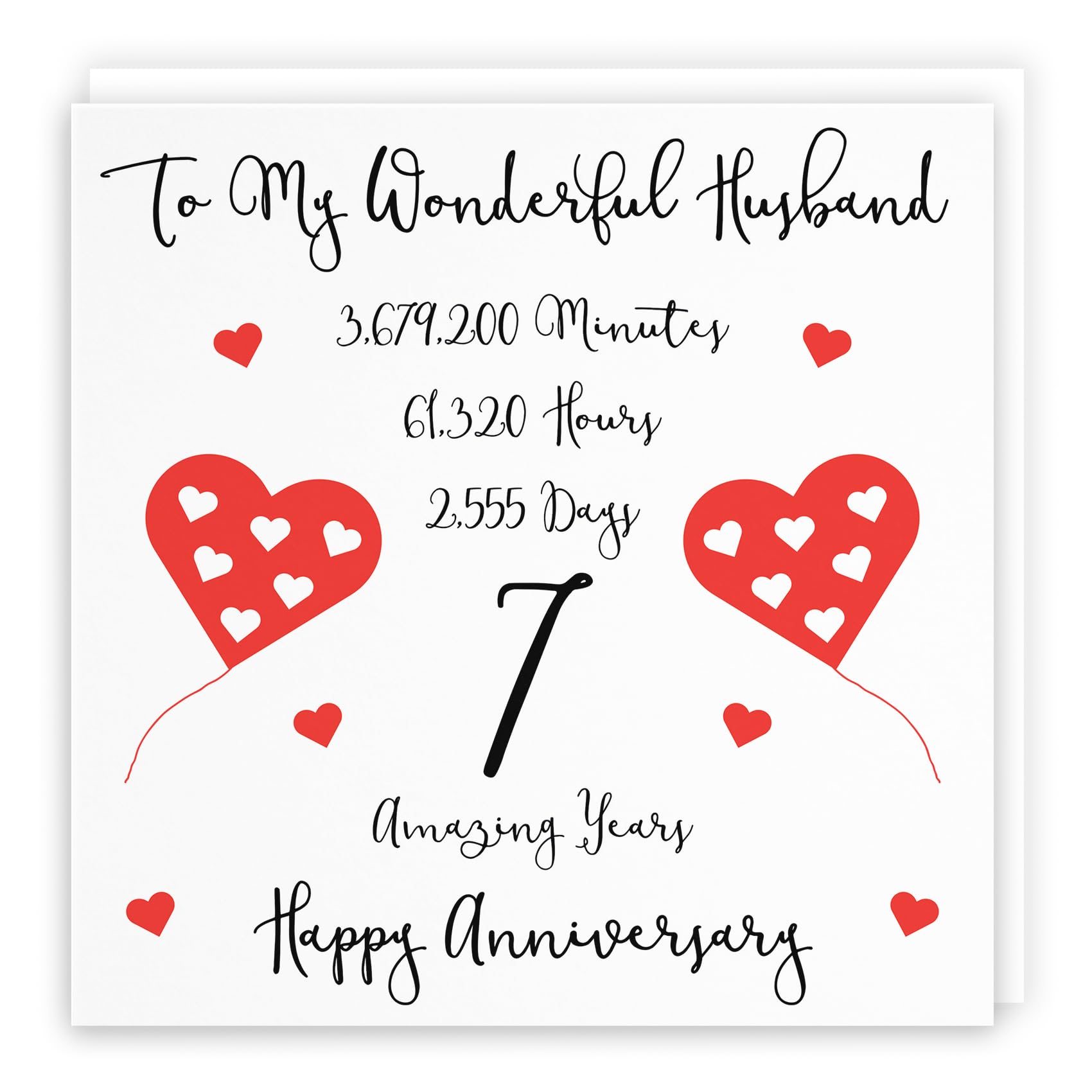 Hunts England - Large Romantic Husband 7th Wedding Anniversary Card - To My Wonderful Husband - 7 Amazing Years - Timeless Collection - Large - 210 x 210 mm — image 1