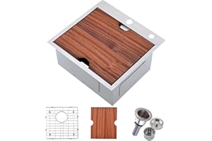 VC CUCINE VCCUCINE Bar Sink Drop in, 15x15 Inch Topmount RV Small Kitchen Sink, 16 Gauge Overmount Stainless Steel Wet Bar Sink, Top Mount Outdoor Single Bowl,Brushed Nickel Prep Sink with Accessories