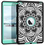 iPad mini 4 Case A1538/A1550, Hocase Rugged Hybrid Double Layer Shockproof Protective Hard Rubber Case for Apple iPad mini 4 Retina - Flower / Aqua