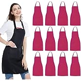 NOBONDO 12 Pack Bib Apron - Unisex Black Apron Bulk with 2 Roomy Pockets Machine Washable for Kitchen Crafting BBQ Drawing