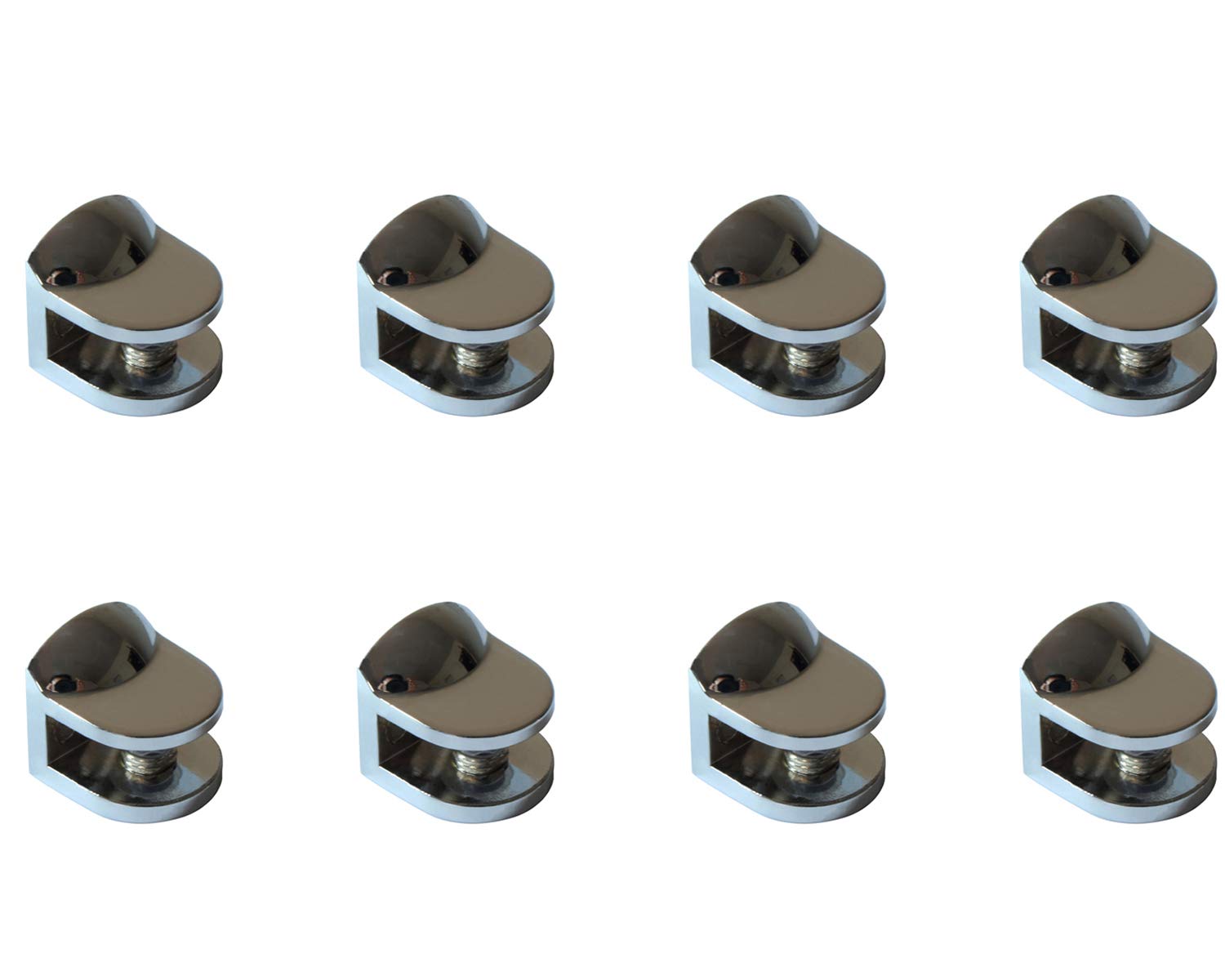 Metal Glass Clamp Curved Design Set of 8 Glass Shelf Support 22 x 22 x 22 mm Polished Chrome Adjustable Glass Holder with Plastic Insert for 4-8 mm