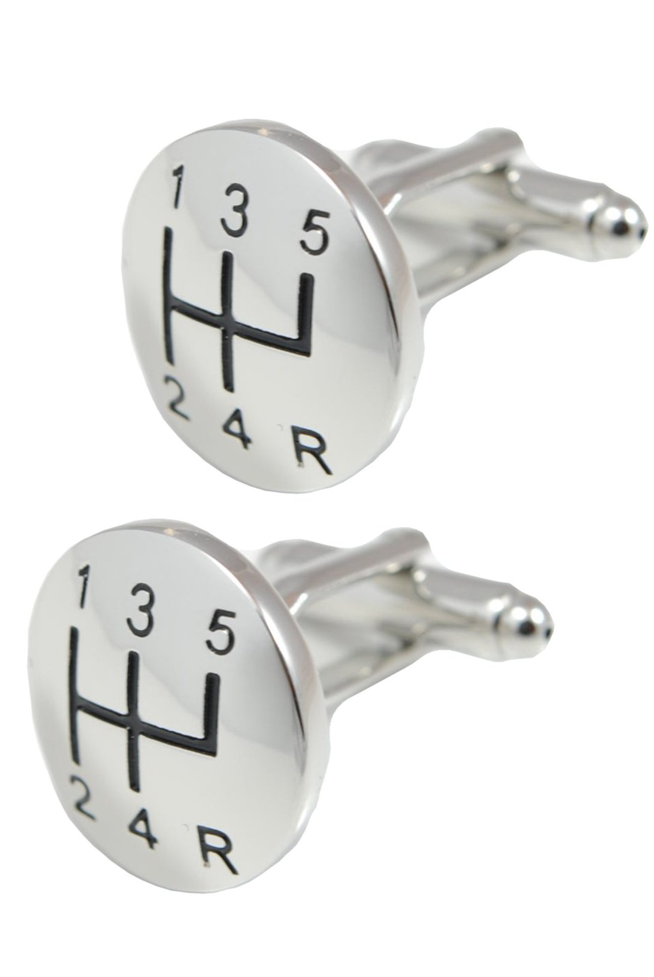 Cufflinks for Men + Presentation Box - Silver Colour - Gear Stick With A Domed Face - Perfect For Car Lovers - Brass Metal - Round Gear Knob - One Pair