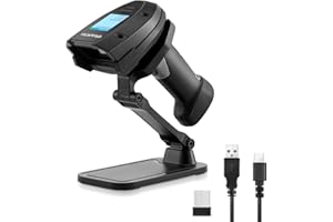 ONEWSCAN Barcode Scanner Wireless, 1D Laser Bar Code Scanners with Stand 2.4G Wireless & USB Wired Connection Plug and Play 2 in 1 Handheld Barcode Reader with Screen