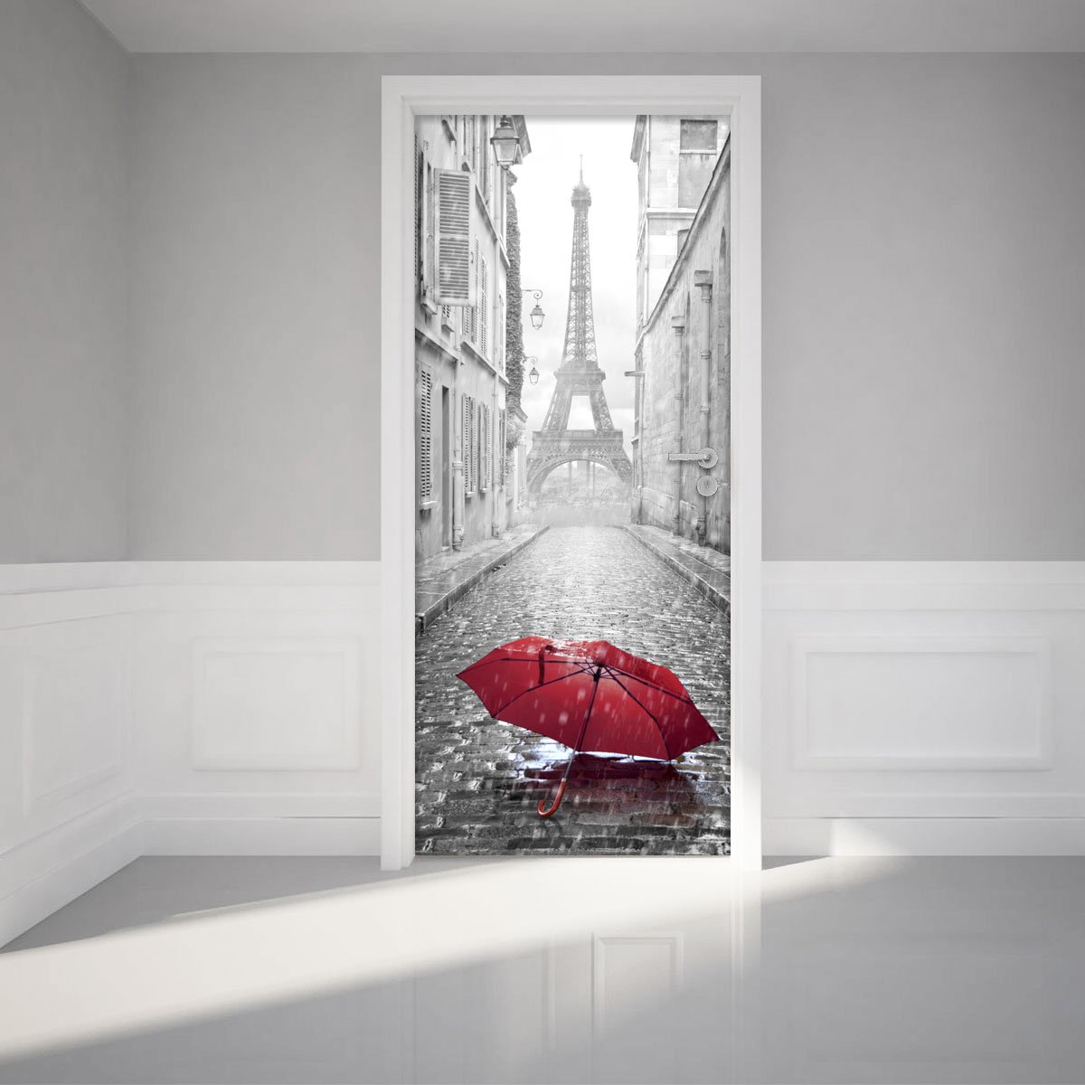 Self-Adhesive Door Stickers Eiffel Tower and Umbrella Wall Decoration for Bedrooms and Living Rooms 204 x 83 cm