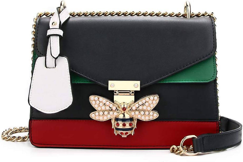 OLYLY Designer Shoulder Fashion Bee PU Leather Handbag for Women, Fashion Crossbody with Pearl