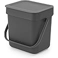 Brabantia Sort & Go Food Trash Can (0.8 Gal/Gray) Small Countertop Kitchen Compost Caddy with Handle & Removable Lid, Easy Clean