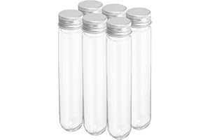 PATIKIL 80ml Plastic Test Tubes with Screw Caps, 6Pcs 156x30mm Tubes for Scientific Party Decoration Candy Bead Storage Bath Salt Lab Use, Silver Tone