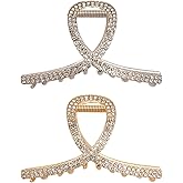 2 Pcs Medium Rhinestone Claw Clips For Women, Gold and Sliver Metal Elegant Hair Clip For Thick Hair, Girls Decorative Sparkly Dressy Hair Clips (Style 1)
