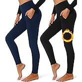 FULLSOFT 2 Pack Fleece Lined Leggings with Pockets for Women High Waisted Thermal Winter Yoga Pants for Workout Running