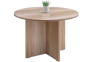 NBF SIGNATURE SERIES NBF at Work 42" Round Conference Tables - Thermally Fused Warm Ash Laminate Conference Room Tables - X Base Office Meeting Table - Durable Training Tables for Brainstorming Collaboration Sessions(Tan)