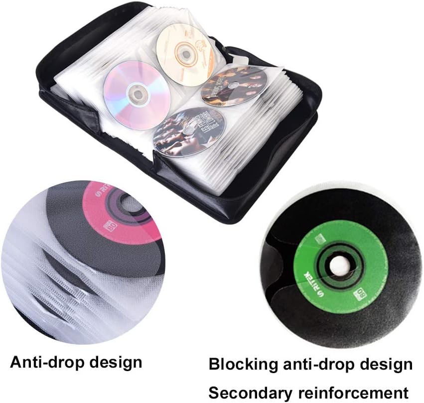 ALAVISXF CD Case, 160 Capacity Nylon CD DVD Holder Protective Zipper Portable Disc Storage Wallet Organizer for Car Travel (Black): Computers & Accessories