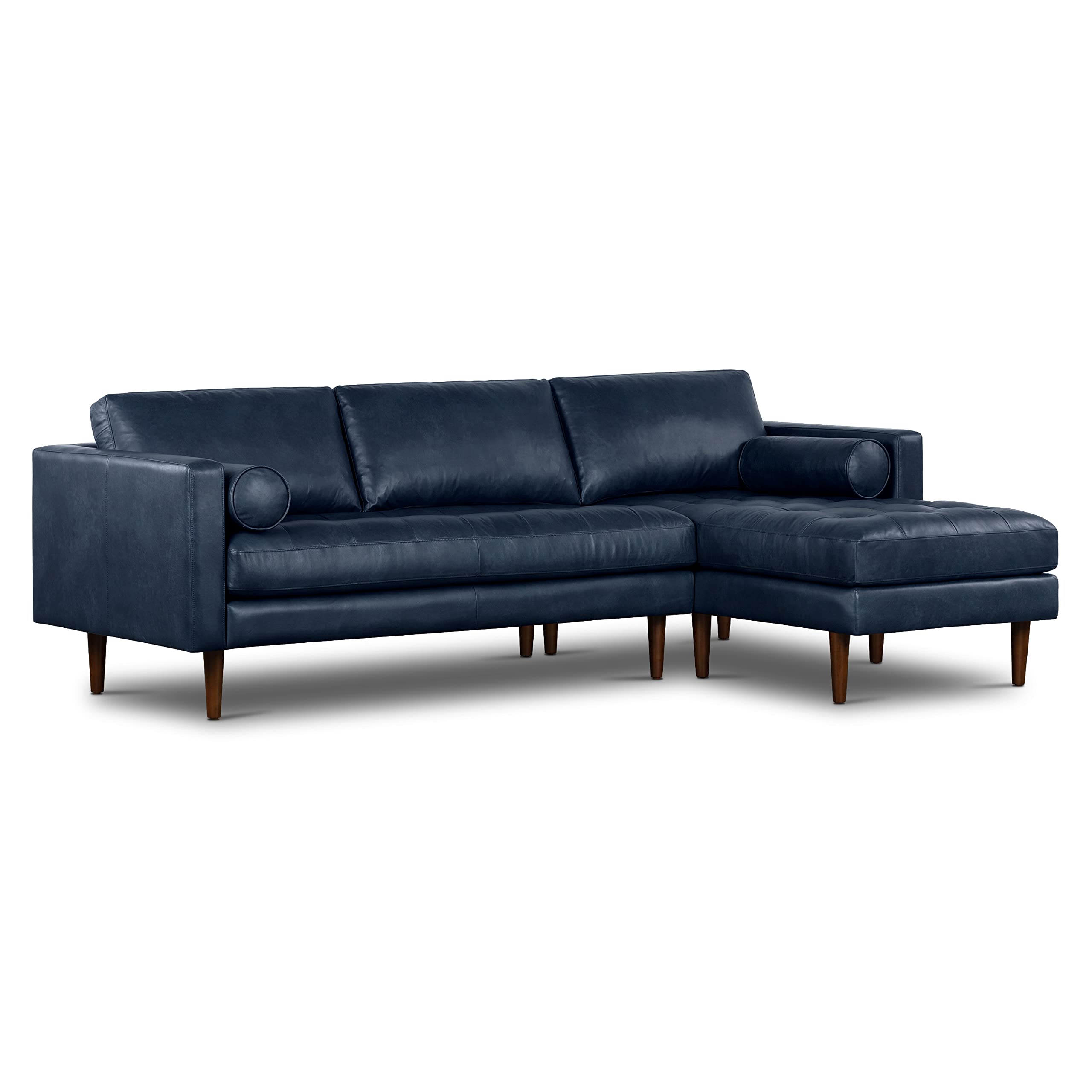 Poly & BARK Napa Right-Facing Sectional Sofa – 104.5” Italian Leather Sectional with Chaise – Midnight Blue – Full-Grain Pure-Aniline & Semi-Aniline Upholstery Image