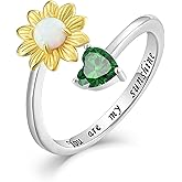 YL Butterfly Sunflower Celtic Pearl Ring for Women, Solid 925 Sterling Silver 18K White Gold Plated Birthstone You Are My Sunshine Open Heart Statement Jewelry
