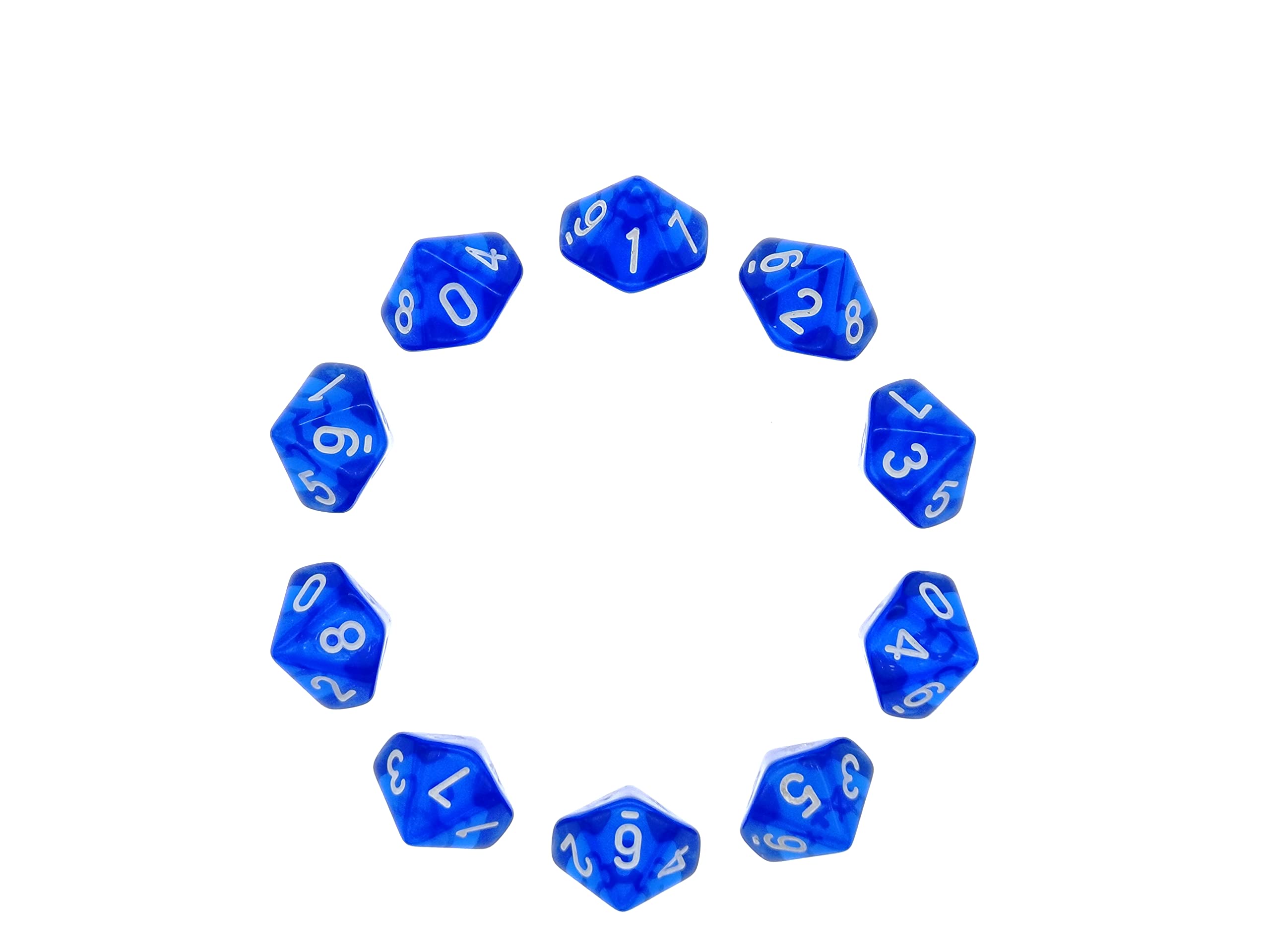 Deolven D10 Dice, 10 Pcs Transparent Blue Polyhedral Dices, 10 Sided Clear Blue Dices for DND MTG RPG Dungeons and Dragons Party