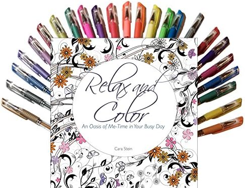 Bundle - 2 Item Coloring Kit for Adults: 24 Gel Pens and Adult Coloring Book Relax &amp; Color