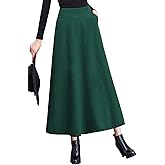 chouyatou Women's Fall Winter A-Line Swing Pleated Long Maxi Wool Skater Skirt