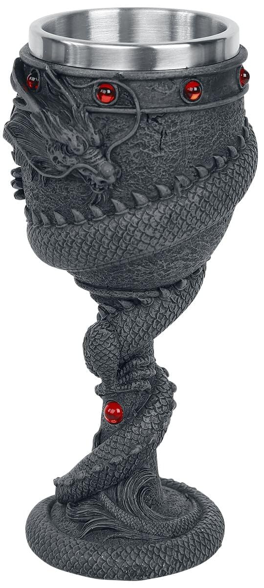 Nemesis Now Dragon Coil Goblet 20cm Black, Resin w/stainless steel insert