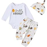 SAYOO Chicken Baby Clothes Baby Girls Funny Letter Romper Chicken Fabric Flare Trousers Heaband Set Country Farm Baby Stuff