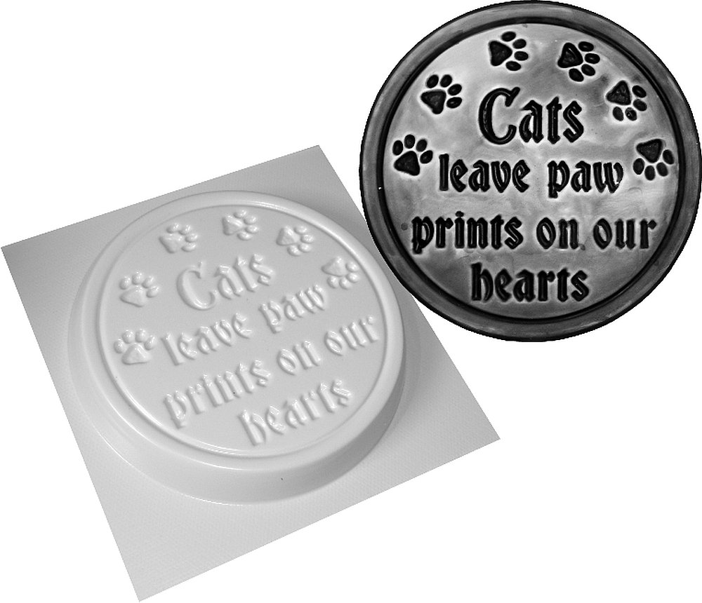 dennycraftmoulds Cats Leave Paw Prints On Our Hearts Concrete Garden Mould Pet Grave Marker Reusable Plastic ABS Mold