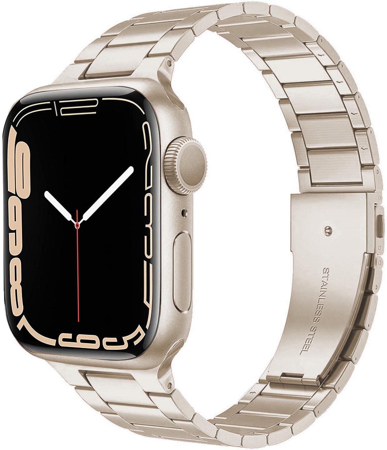 Miimall Metal Strap for Apple Watch Series 10/9/8/7/SE/6/5/4/3/2/1, Ultra-thin Stainless Steel Adjustable Band iWatch Strap Bracelet (Starlight)