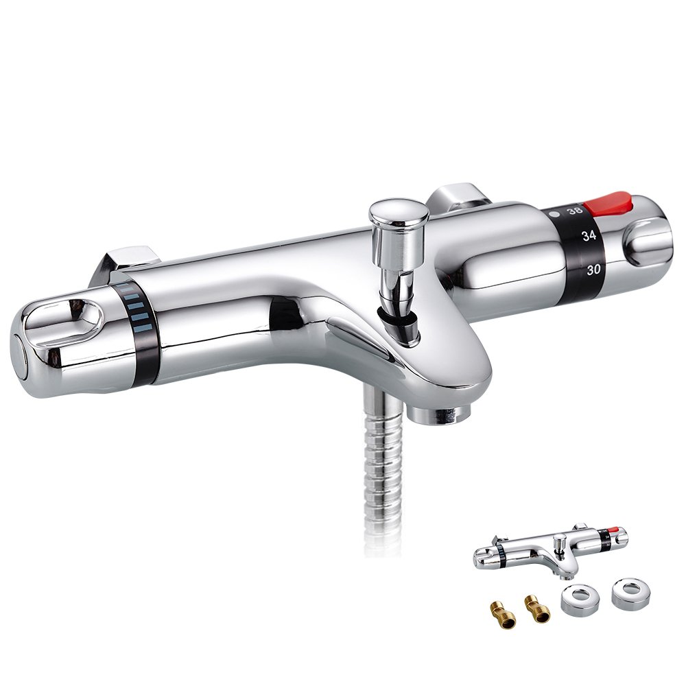 Thermostatic Bath Shower Mixer Bathroom Modern Chrome Wall Mounted Single-Handle Shower Valve Tap