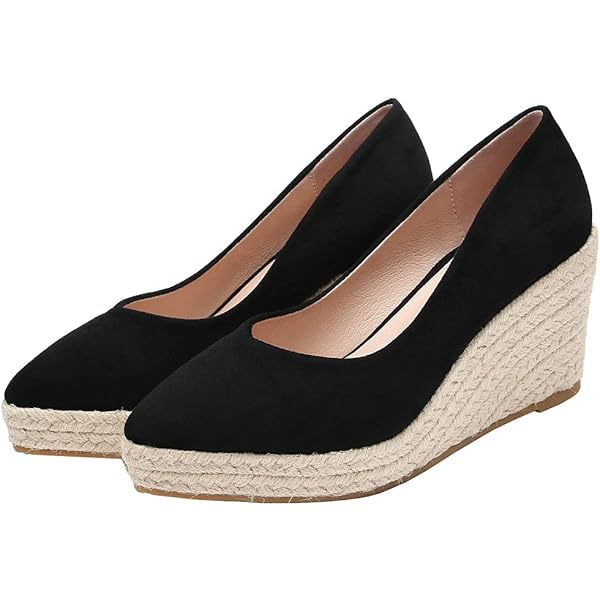 Amazon.com | DINTAHA Closed Toe Espadrille Wedges for Women,Suede Pointed  Toe Platform Pumps,Black,Size 4.5 | Platforms \u0026 Wedges