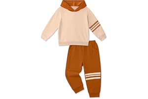 Perdeca Toddler Boy Clothes Color Blocking Hooded Sweatshirts Pants Set Toddler Boy Fall Winter Outfits 2T-7Y