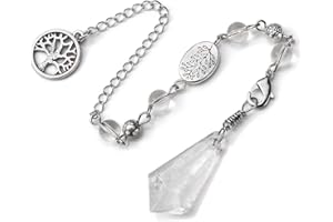 Top Plaza Reiki Healing Crystal Dowsing Clear Quartz Pendulum Necklaces for Divination Tree of Life Wicca Balancing Pointed P
